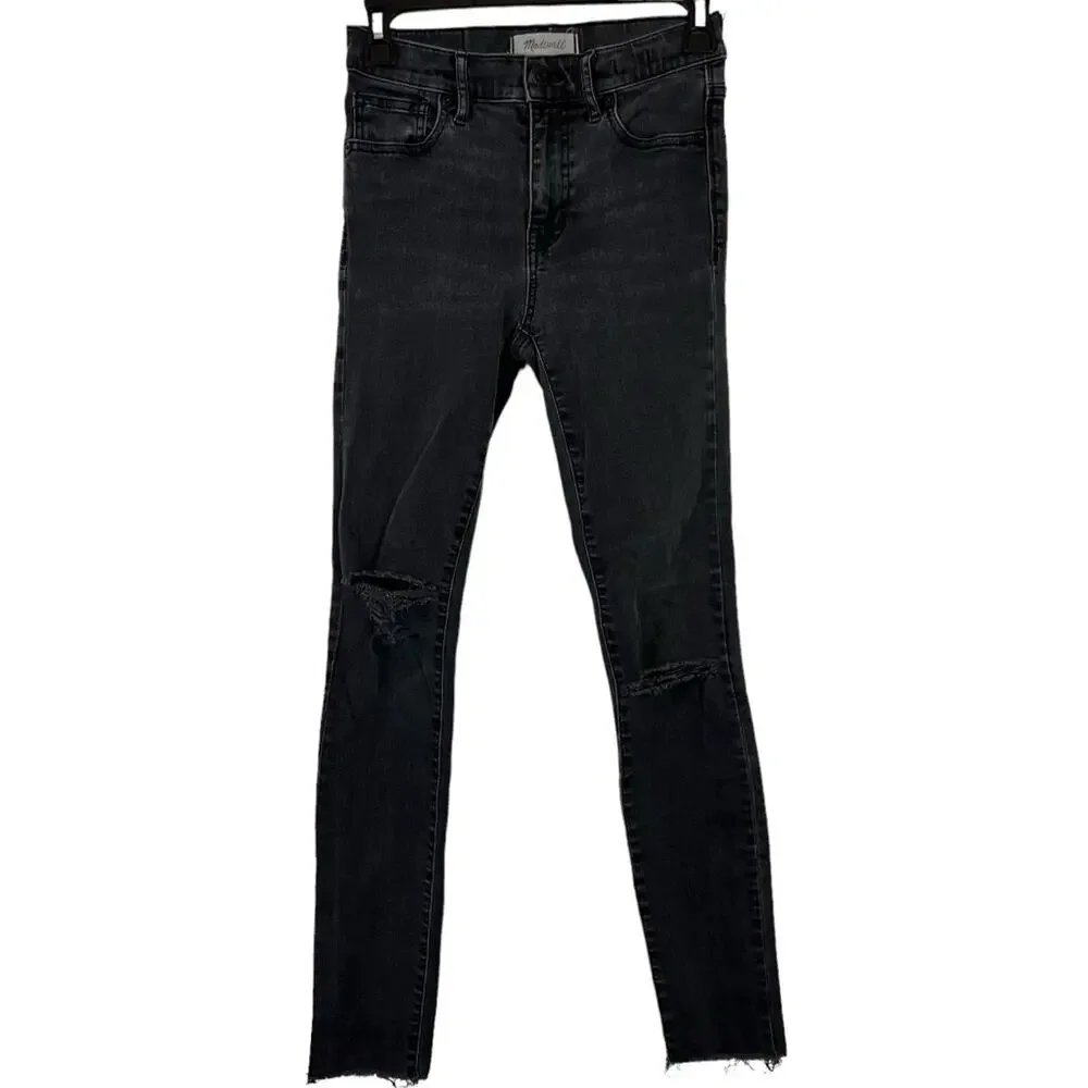 MADEWELL HIGH RISER Black Gray Wash SKINNY SKINNY Zip Fly Raw Hem Jeans sz 25
